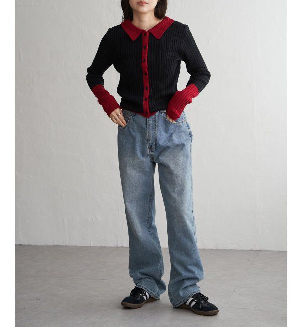 VENCE share style「バルキー7G配色ポロカーディガン」|カーディガン|