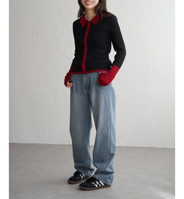 VENCE share style「バルキー7G配色ポロカーディガン」|カーディガン|