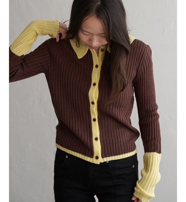 VENCE share style「バルキー7G配色ポロカーディガン」|カーディガン|