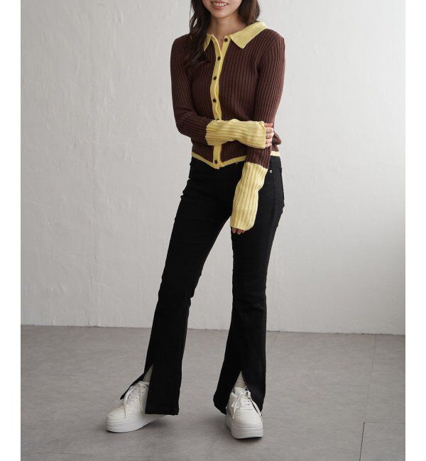 VENCE share style「バルキー7G配色ポロカーディガン」|カーディガン|