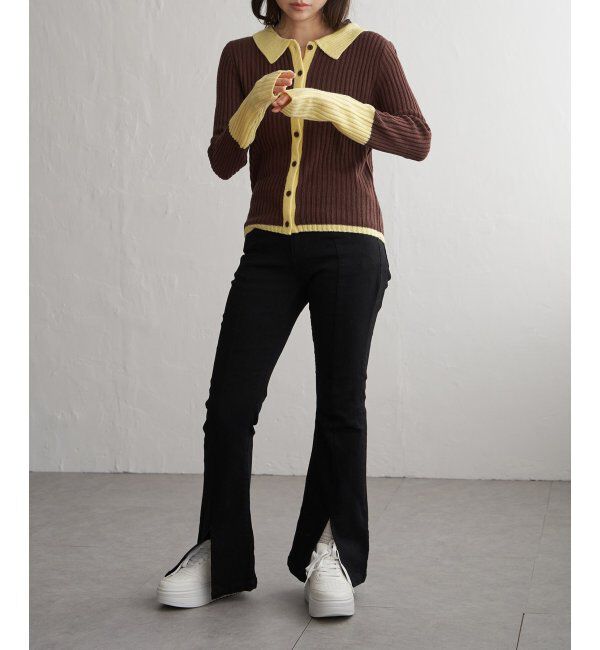 VENCE share style「バルキー7G配色ポロカーディガン」|カーディガン|