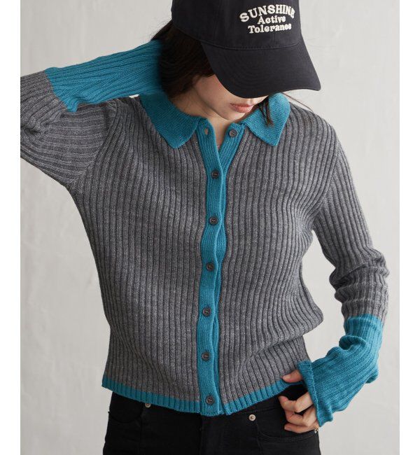 VENCE share style「バルキー7G配色ポロカーディガン」|カーディガン|