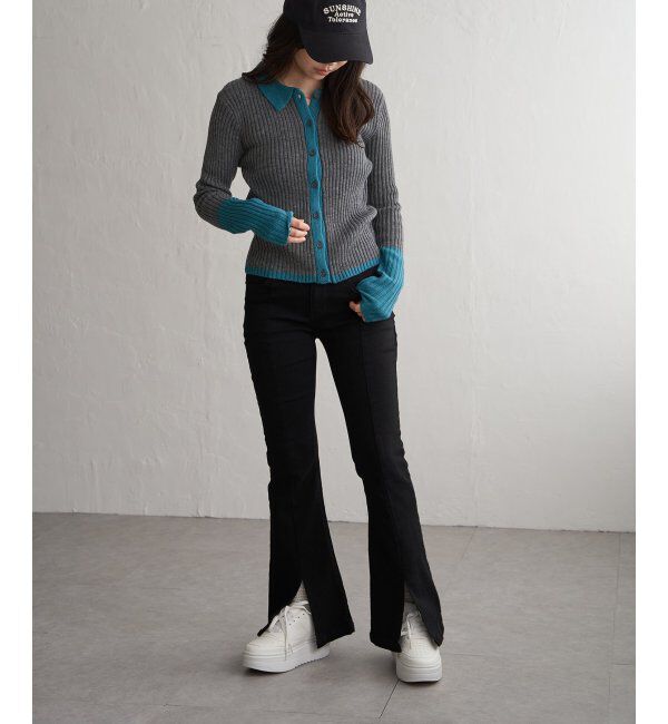 VENCE share style「バルキー7G配色ポロカーディガン」|カーディガン|