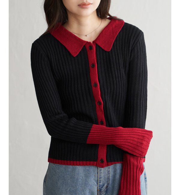 VENCE share style「バルキー7G配色ポロカーディガン」|カーディガン|