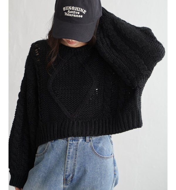 VENCE share style「ロービングケーブルショートプルオーバー」|ニット・セーター|ブラック