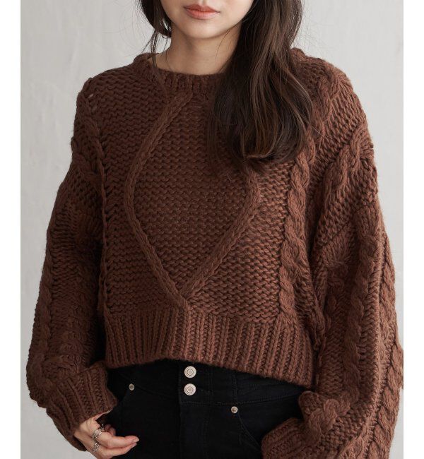 VENCE share style「ロービングケーブルショートプルオーバー」|ニット・セーター|ブラウン