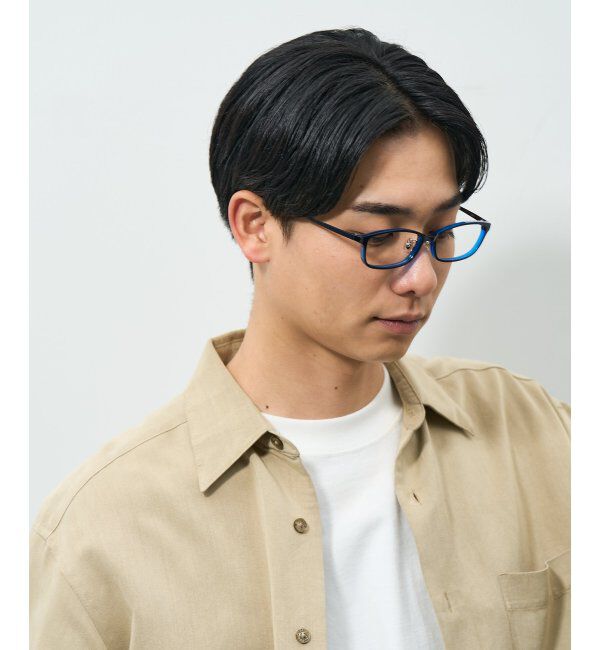  「スクエア型 メガネ | チタン 軽量 メタルフレーム 伊達メガネ ユニセックス ビジネス レンズ交換券付」|メガネ|濃ブルー