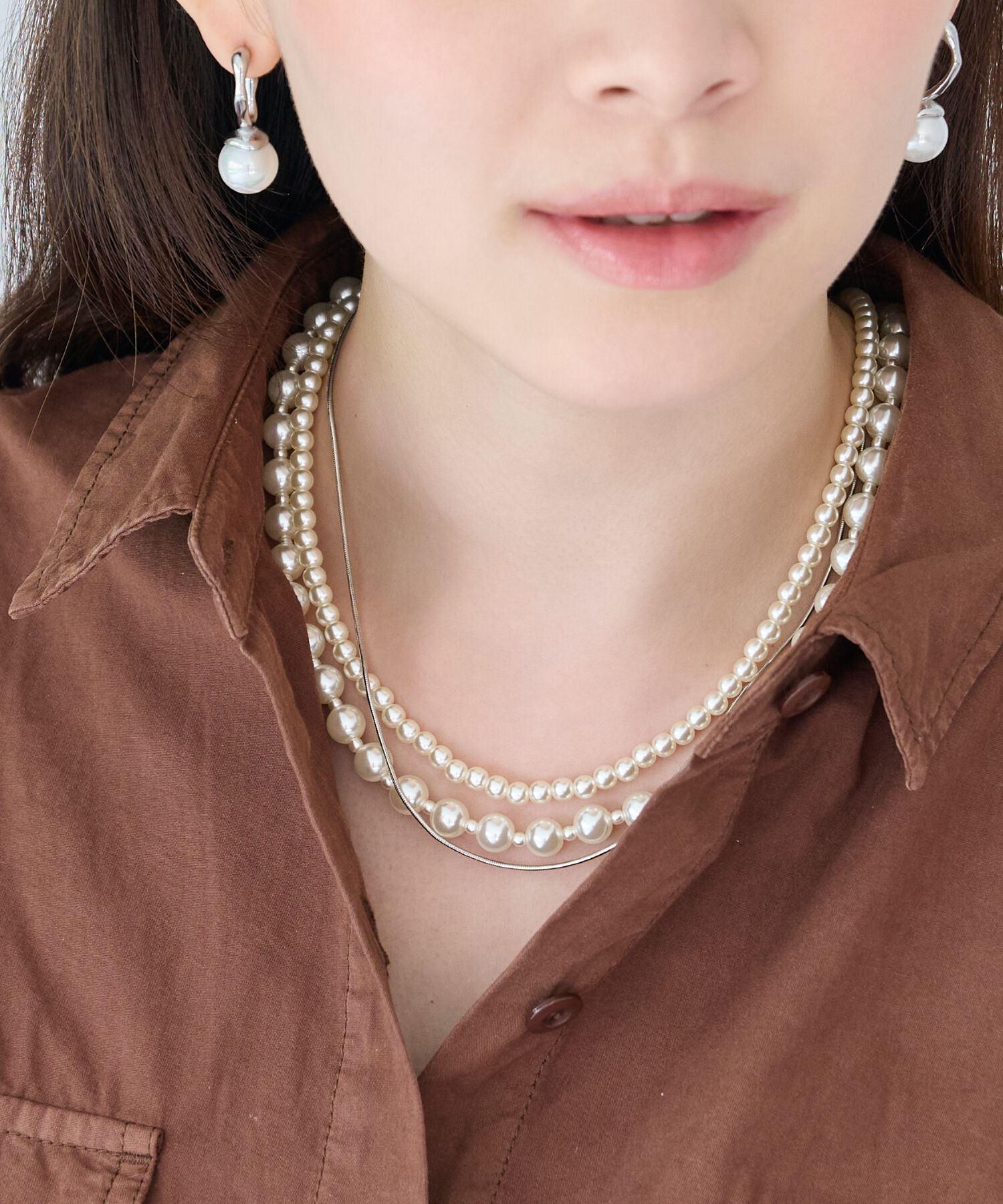 Phoebe「3連ハンサムパールチェーンネックレス　結婚式/セレモニー/入学式/卒業式/式典」|ネックレス|