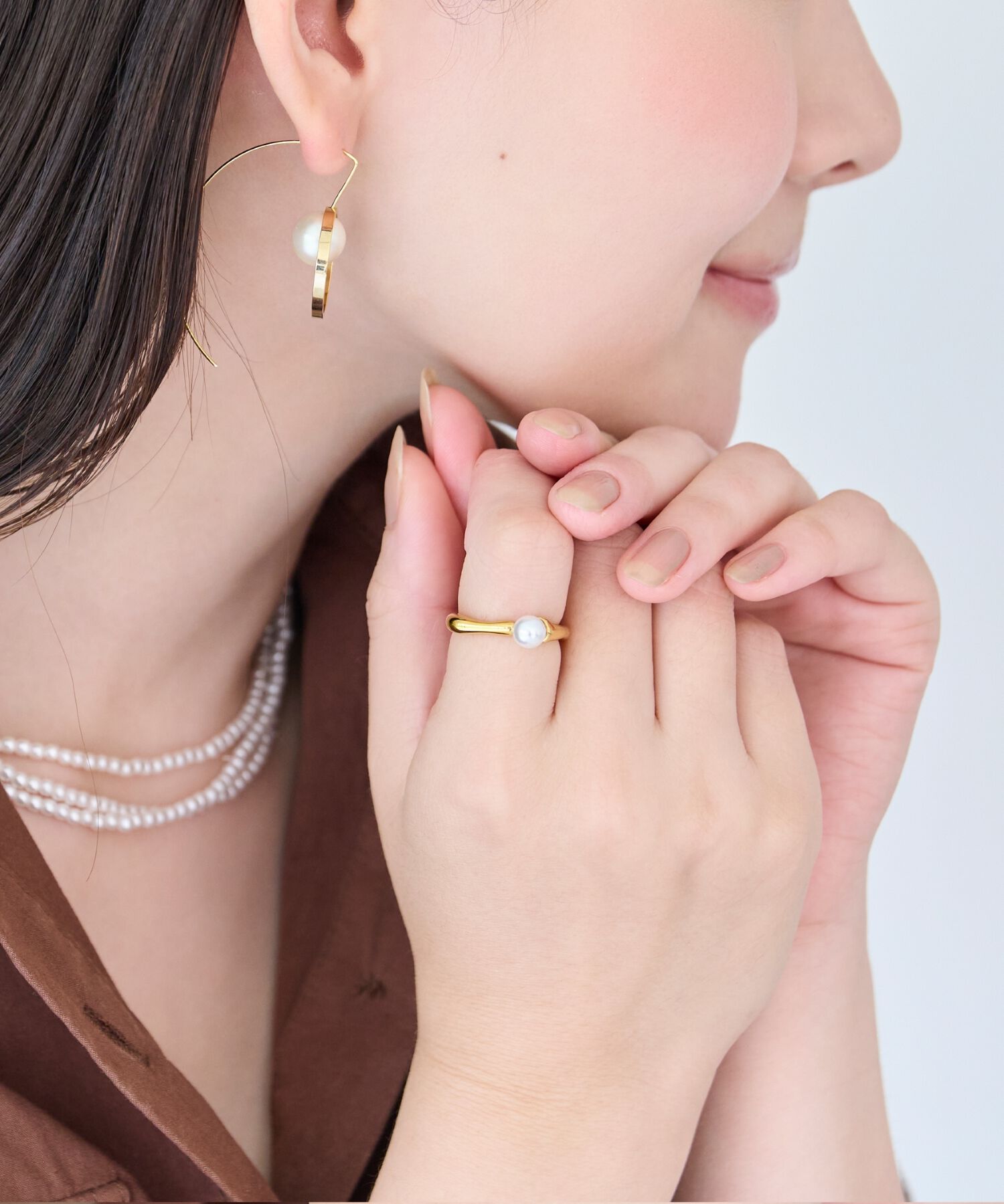 Phoebe「【金属アレルギー対応】ラスターフレームパールカフリング　ゴールド/ステンレス/大ぶり/主役級/変形」|リング|