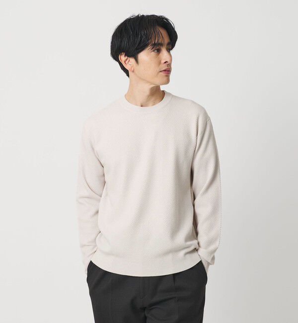BEAUTY&YOUTH UNITED ARROWS「ウォッシャブルウール ツイル クルーネック ニット 手洗い可能」|ニット・セーター|WHITE