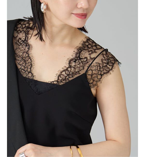 VERMEIL par iena「Room no.8 BLACK ルームエイト ブラックサテンレースブラウス BR8S-206-19323」|シャツ・ブラウス|