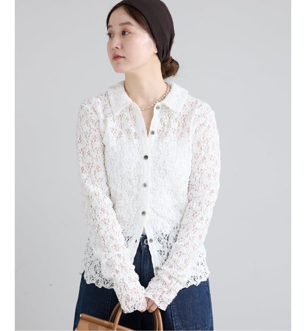 IENA「《追加予約》Flowerストレッチレース ポロシャツ」|Tシャツ・カットソー|