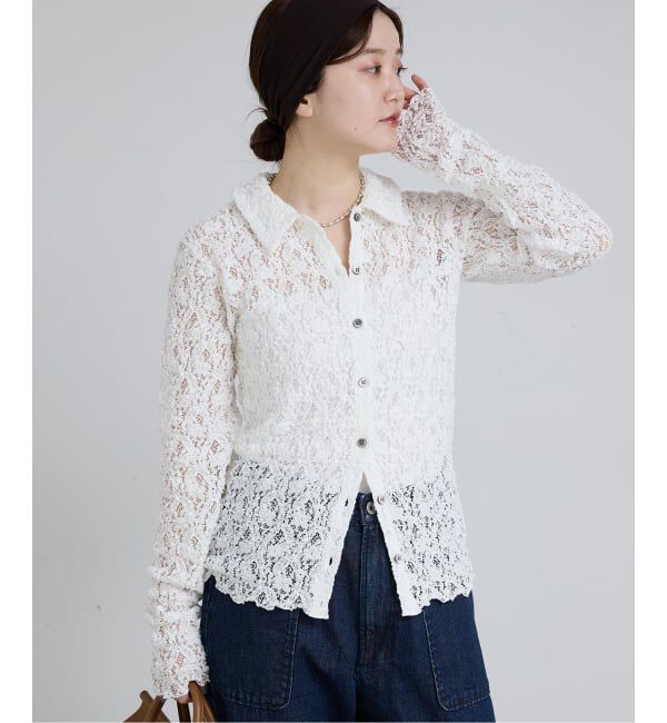 IENA「《追加予約》Flowerストレッチレース ポロシャツ」|Tシャツ・カットソー|