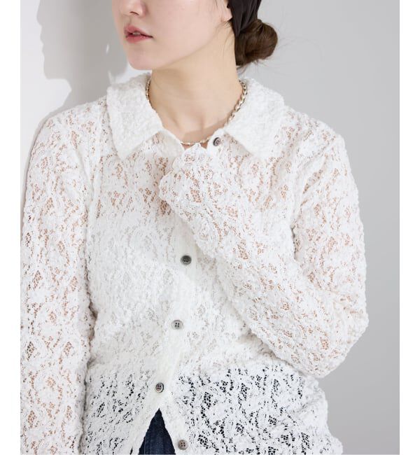 IENA「《追加予約》Flowerストレッチレース ポロシャツ」|Tシャツ・カットソー|