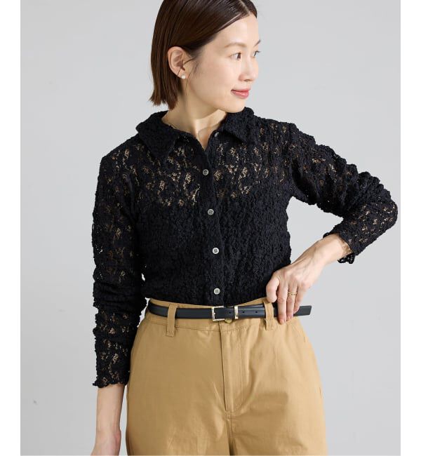 IENA「《追加予約》Flowerストレッチレース ポロシャツ」|Tシャツ・カットソー|