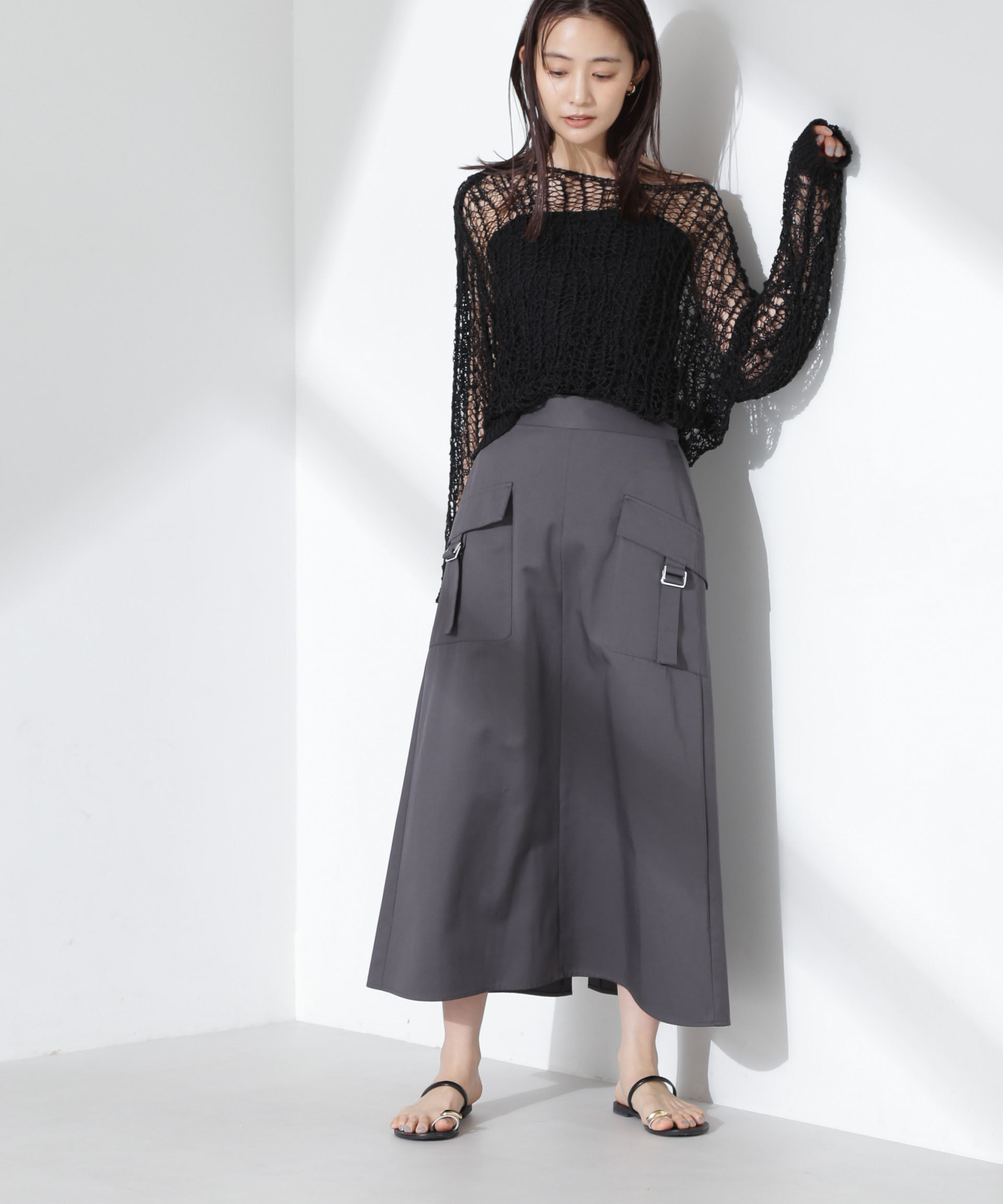 nano･universe「フラップポケットフレアスカート」|スカート|