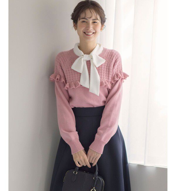 組曲「バスケット編みフリル ニット」|ニット・セーター|ピンク系