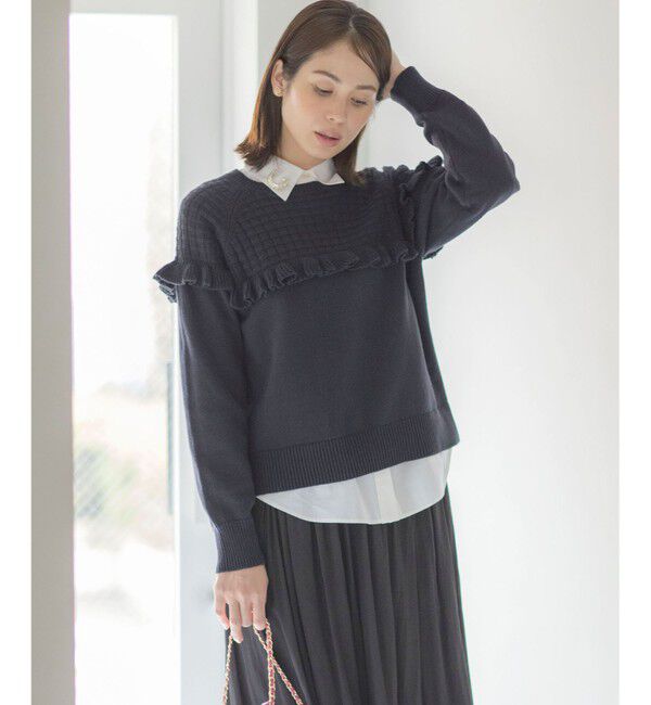 組曲「バスケット編みフリル ニット」|ニット・セーター|ネイビー系