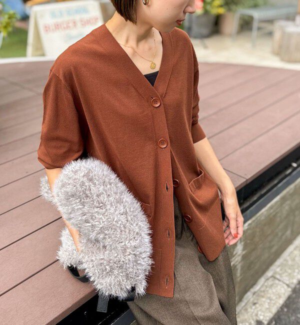 Rie Miller「《手洗い可能》《セットアップ対応》BIGシルエットVネックカーディガン」|カーディガン|ブラウン