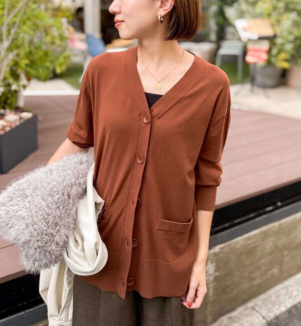 Rie Miller「《手洗い可能》《セットアップ対応》BIGシルエットVネックカーディガン」|カーディガン|