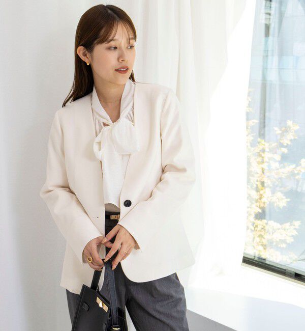 NOLLEY'S「《セットアップ対応》ウォッシャブルサージストレッチVネックジャケット」|ノーカラージャケット|