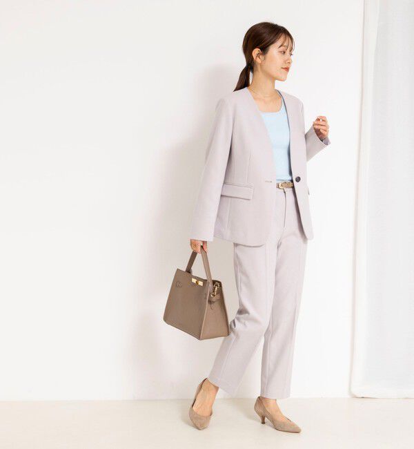 NOLLEY'S「《セットアップ対応》ウォッシャブルサージストレッチVネックジャケット」|ノーカラージャケット|