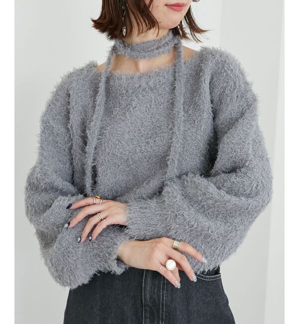 MAJESTICLEGON「チョーカー付きプードルニット」|ニット・セーター|グレー