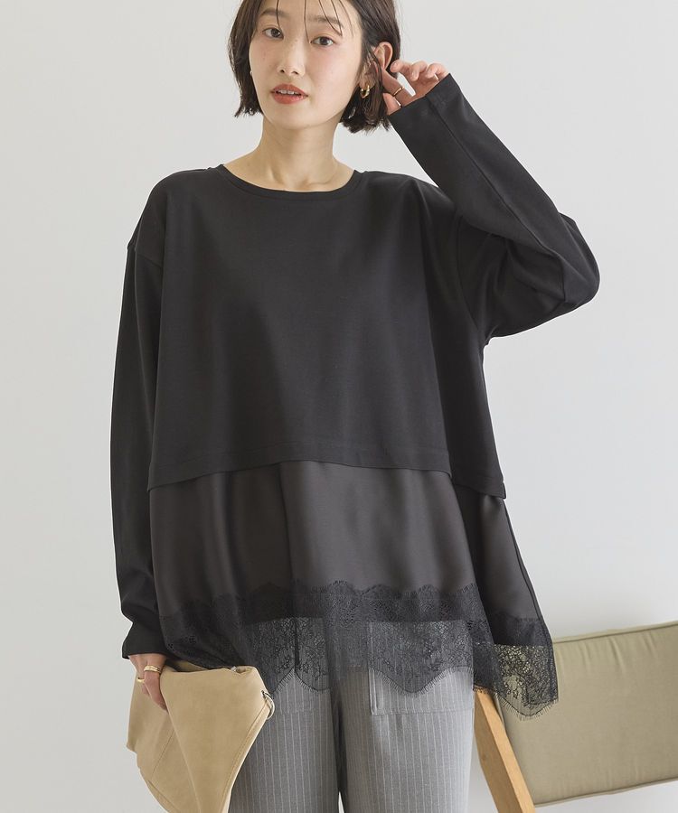 AMERICAN HOLIC「スカラップレースプルオーバー」|Tシャツ・カットソー|Black