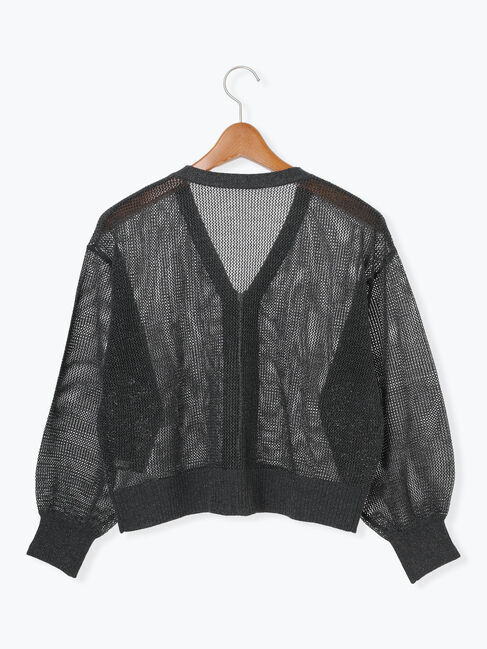 Lugnoncure「ラメ混メッシュ編みジップカーディガン」|カーディガン|
