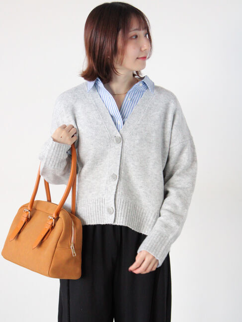 Te chichi TERRASSE「起毛ジャカードVネックショートカーディガン」|カーディガン|グレー