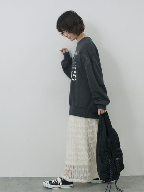 Samansa Mos2 blue「◎ロゴレーススウェット」|Tシャツ・カットソー|