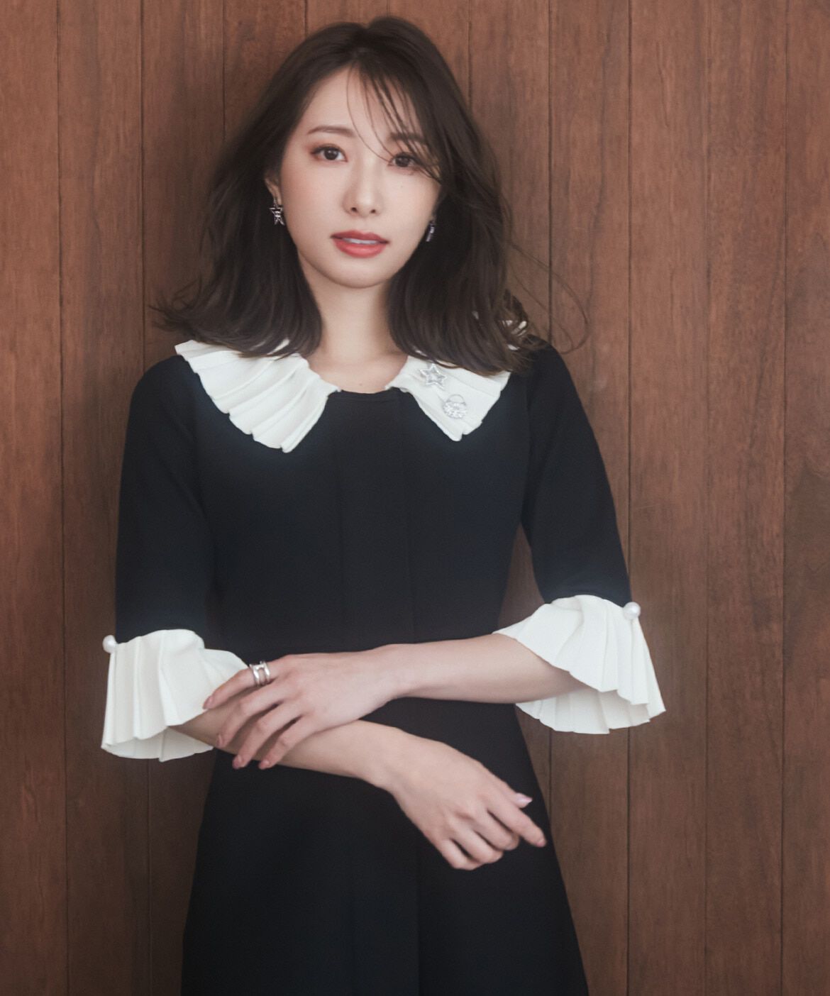 Maglie le cassetto「《M Maglie le cassetto&times;冨張愛》華やかプリーツ今どきモードニットワンピース」|ワンピース|