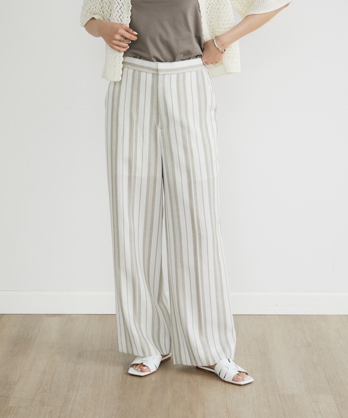 INED「ストライププリントパンツ《Viscotecs》」|その他|オフホワイト1