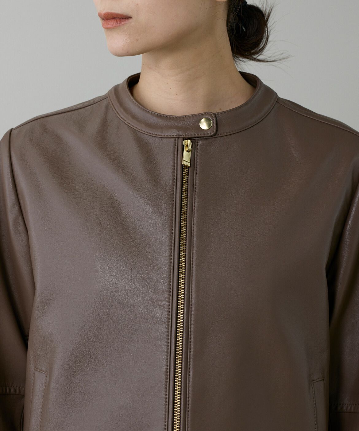 INED「ラムレザー ジップアップブルゾン」|ライダースジャケット|