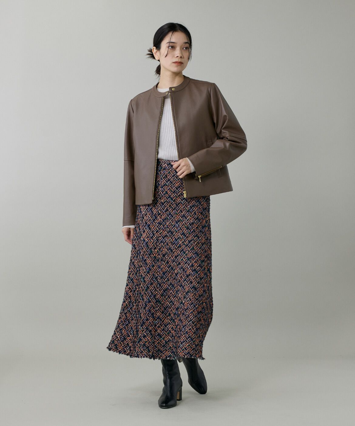 INED「ラムレザー ジップアップブルゾン」|ライダースジャケット|