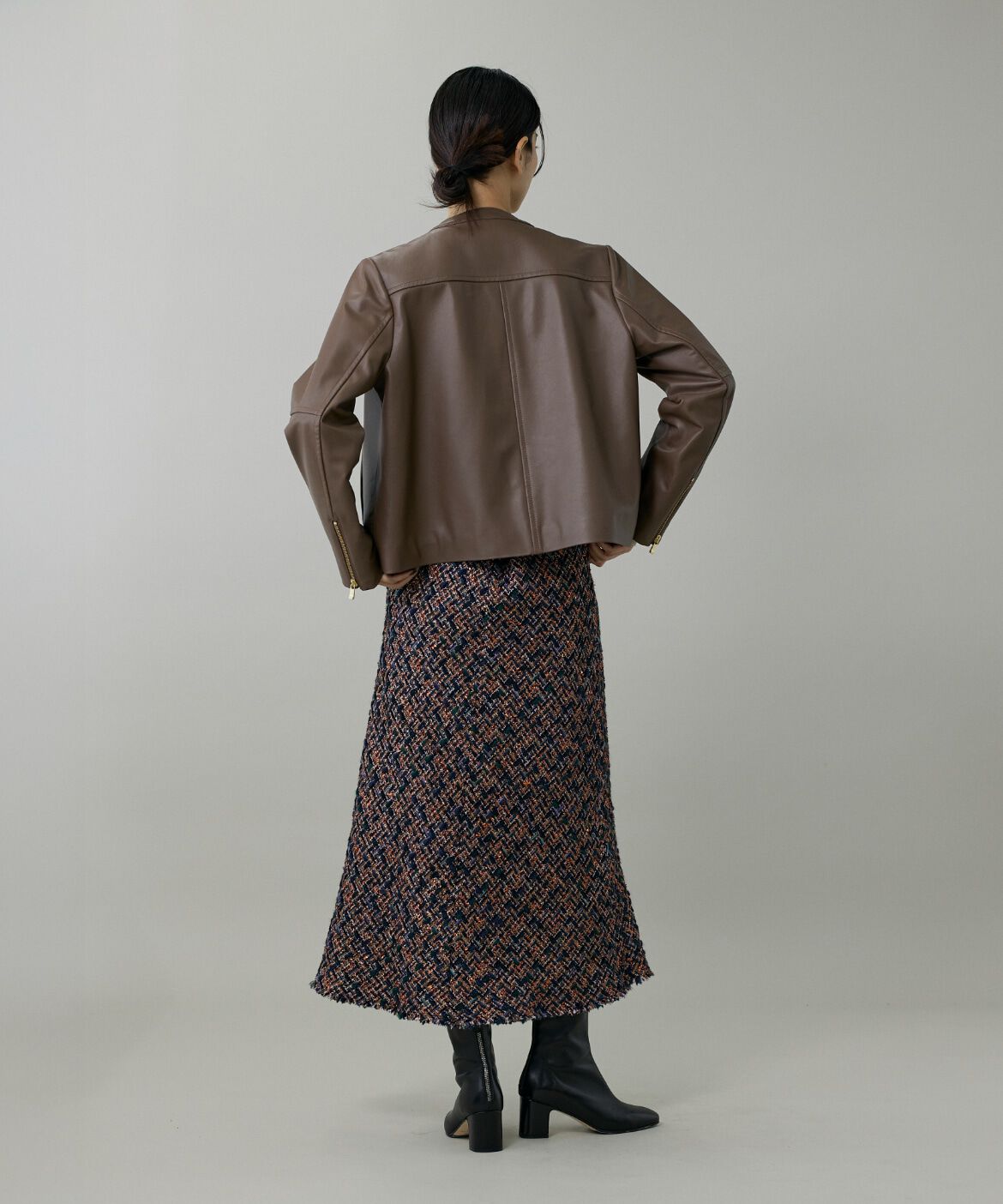 INED「ラムレザー ジップアップブルゾン」|ライダースジャケット|