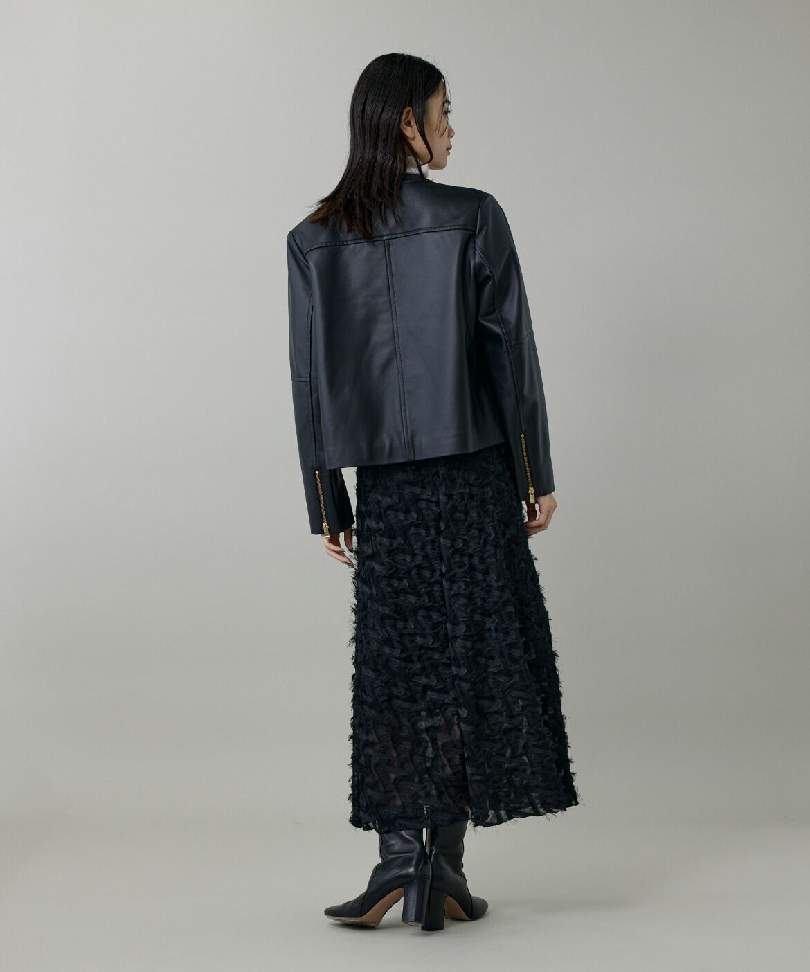 INED「ラムレザー ジップアップブルゾン」|ライダースジャケット|