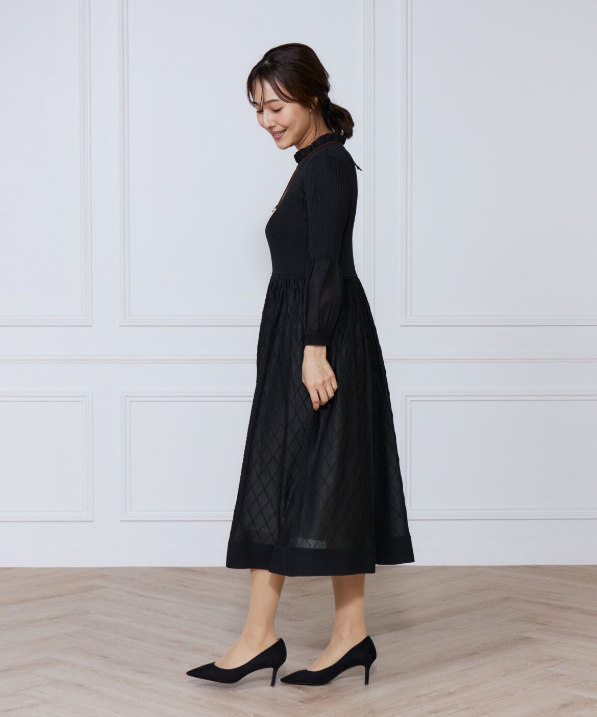 ef-de Black「シアーアーガイル長袖ワンピース」|ワンピース|