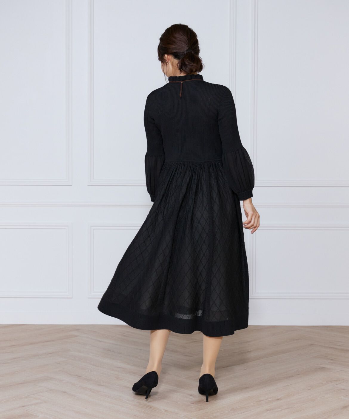 ef-de Black「シアーアーガイル長袖ワンピース」|ワンピース|