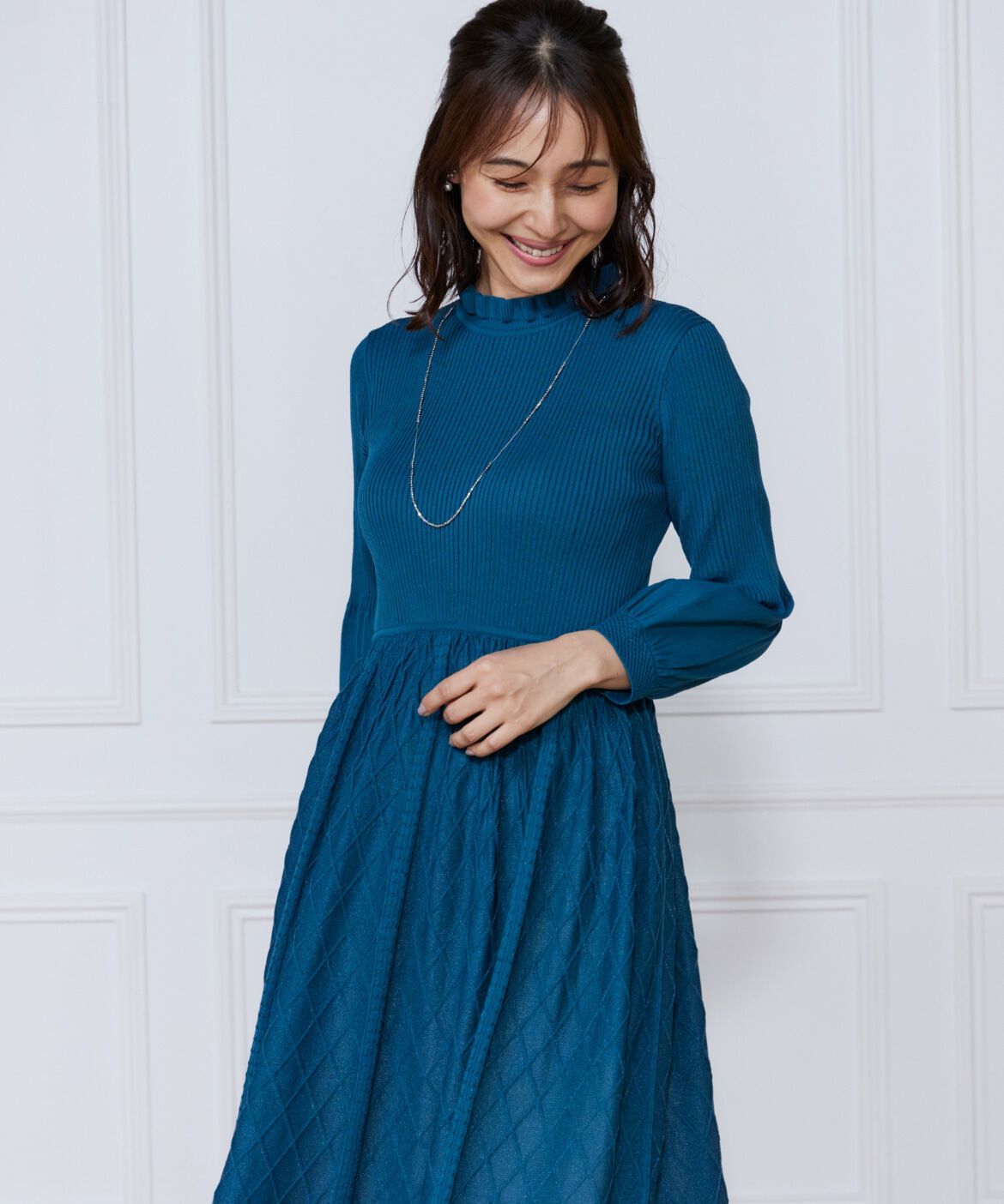 ef-de Black「シアーアーガイル長袖ワンピース」|ワンピース|