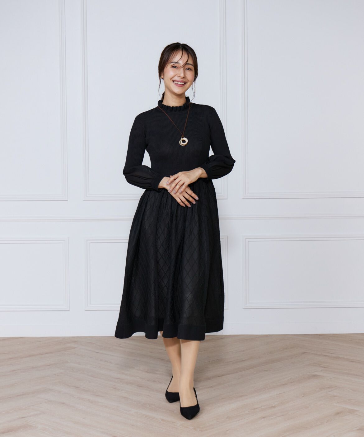 ef-de Black「シアーアーガイル長袖ワンピース」|ワンピース|