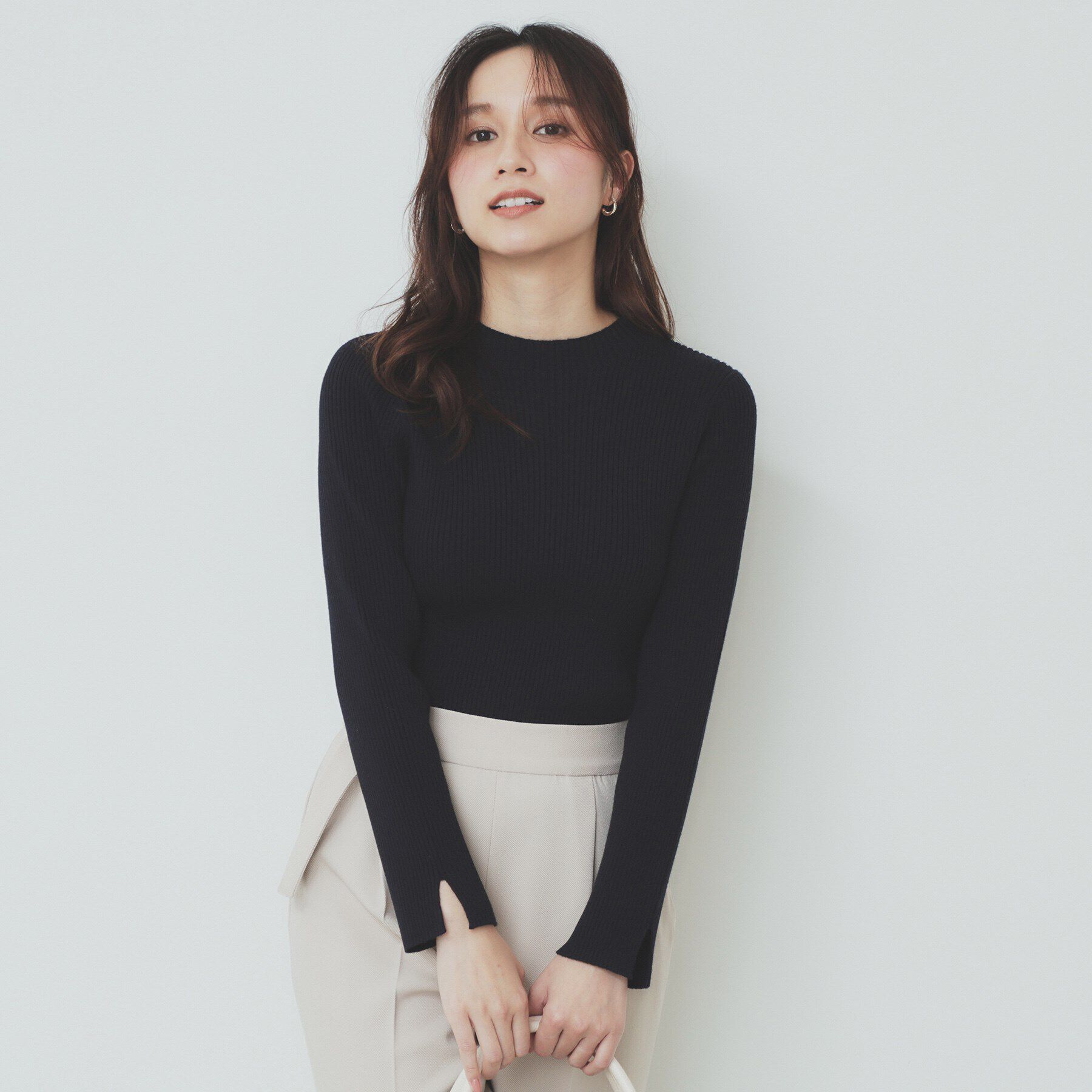 index「スカーフ付きハイネックリブニット【洗濯機洗い可】」|ニット・セーター|