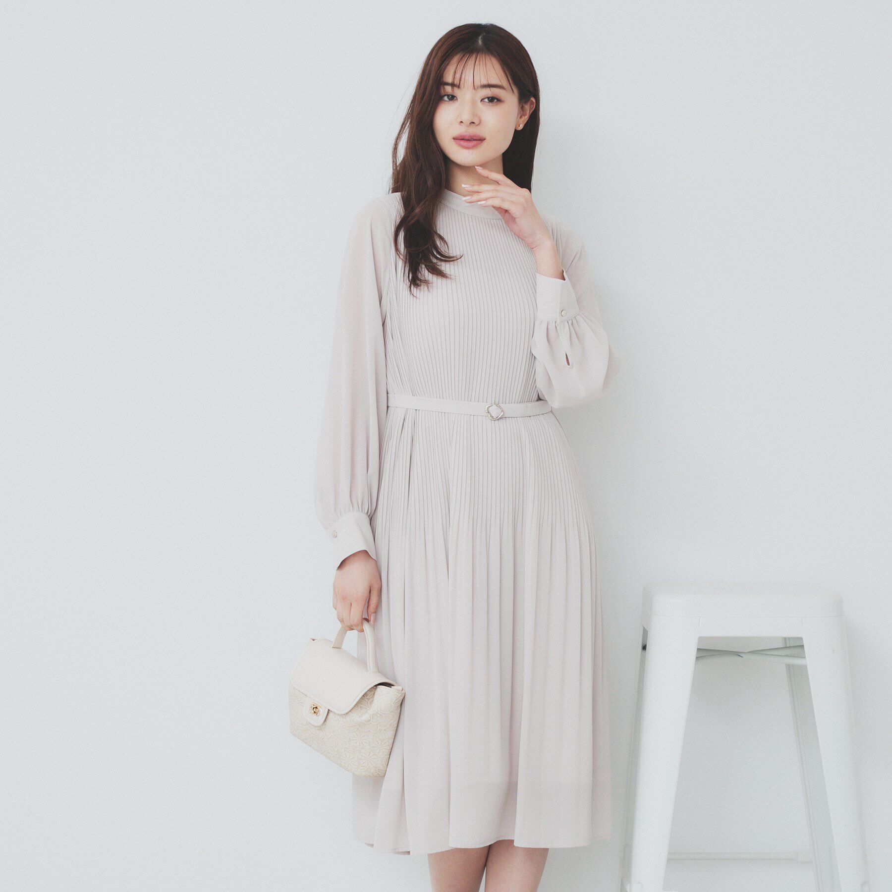 index「ベルト付きプリーツフレアワンピース【洗濯機洗い可/防シワ】」|ワンピース|