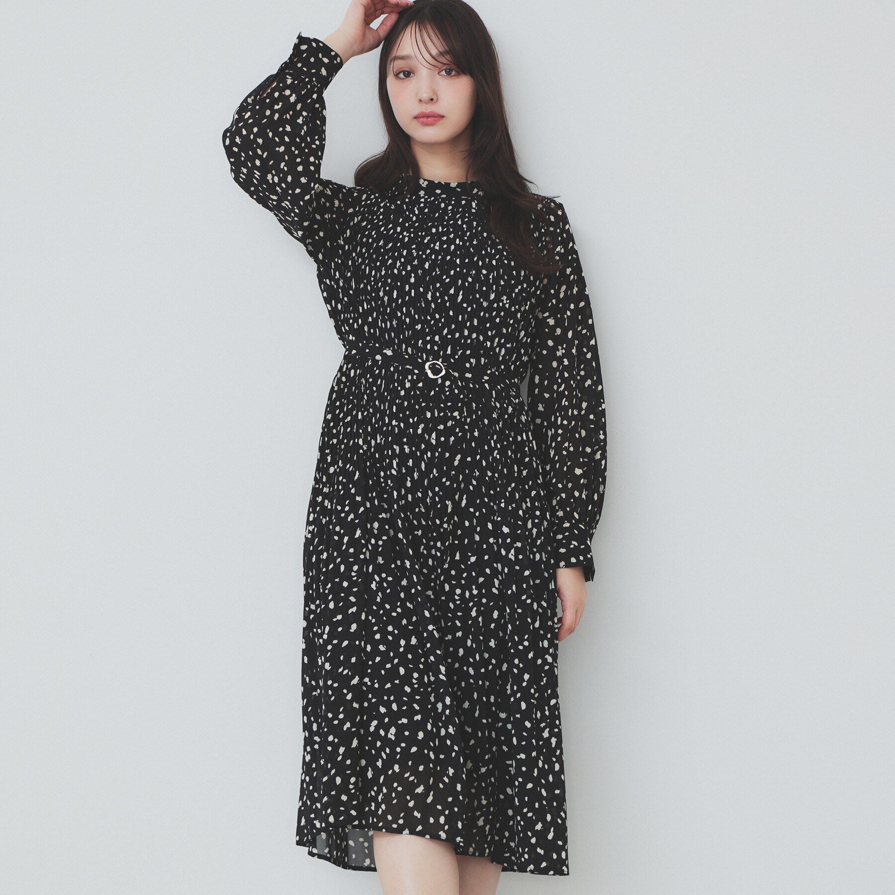 index「ベルト付きプリーツフレアワンピース【洗濯機洗い可/防シワ】」|ワンピース|ブラック(119)