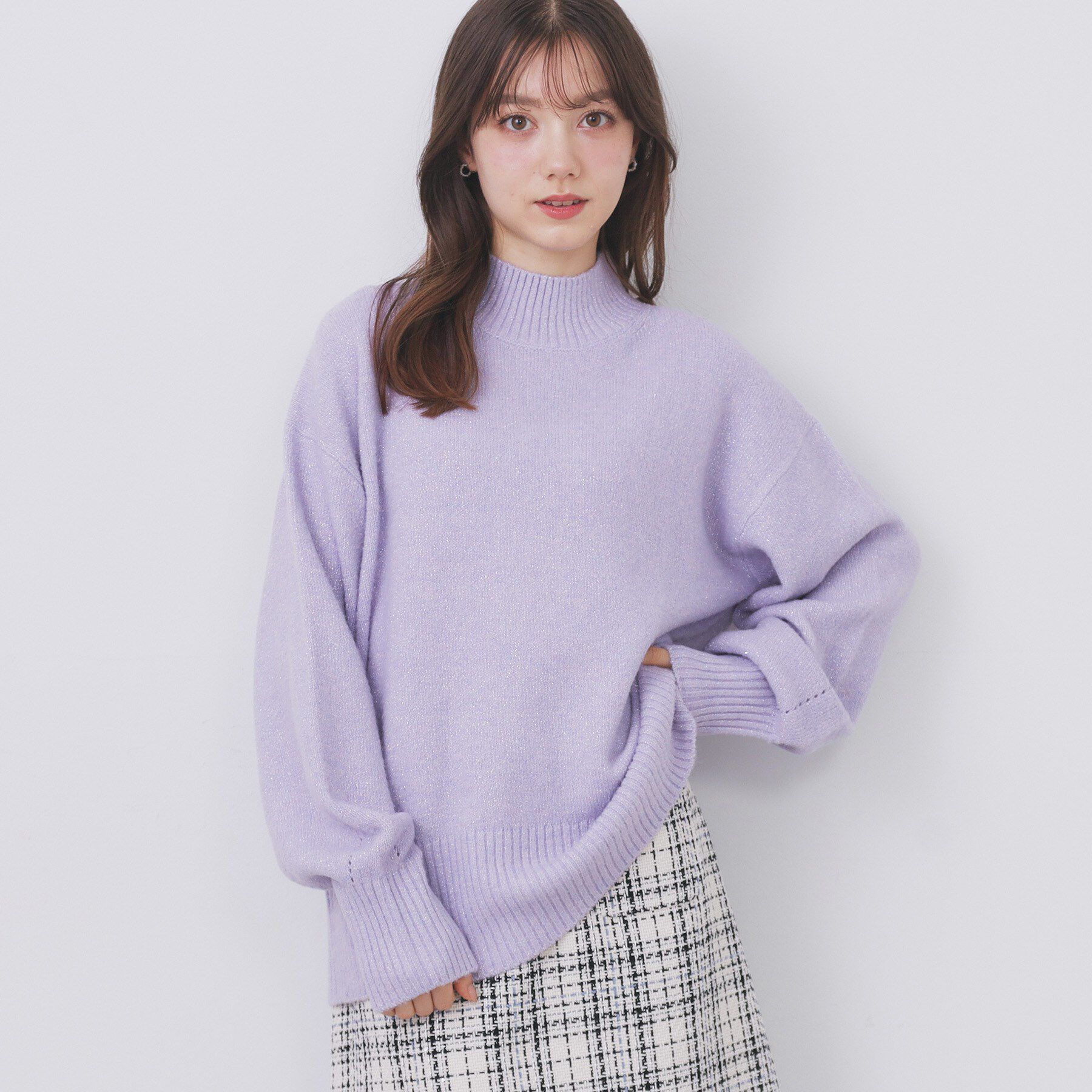 index「選べる2丈 ハイネックカラーミックスラメニット【洗濯機OK】」|ニット・セーター|