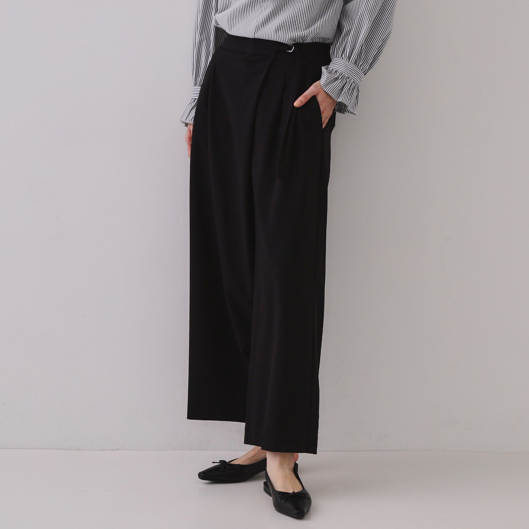 OPAQUE.CLIP「ラップベルトワイドパンツ【洗濯機洗い可】」|その他|ブラック(019)