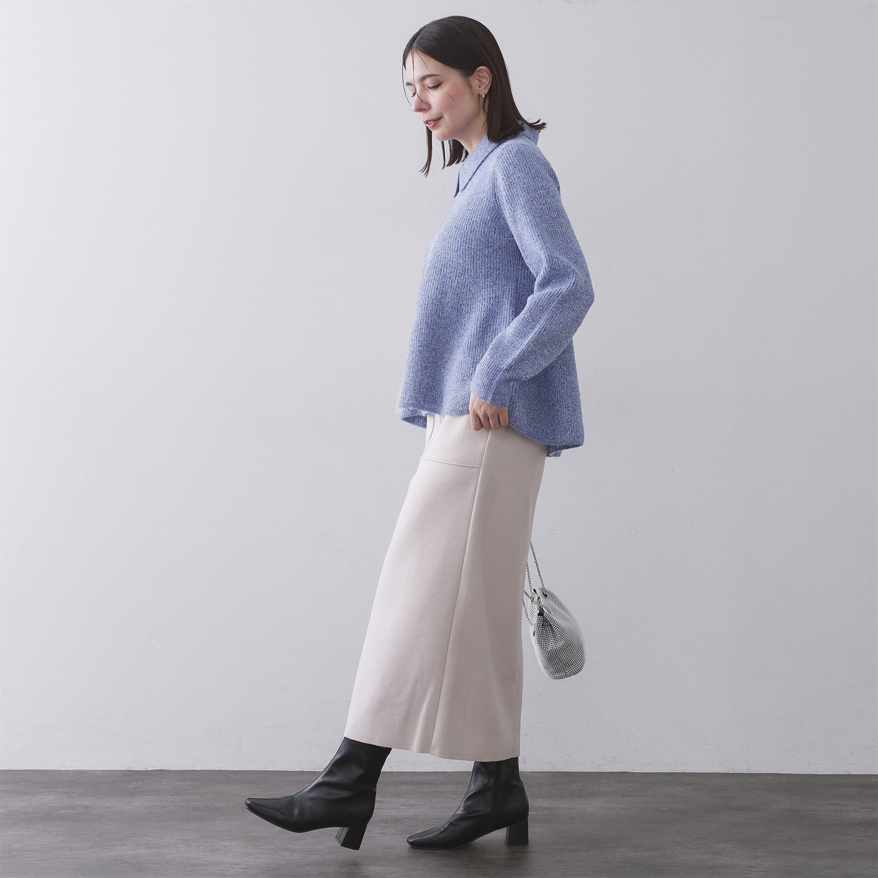 OPAQUE.CLIP「スパンコールラメ衿2WAYペプラムニット【洗濯機OK】」|ニット・セーター|