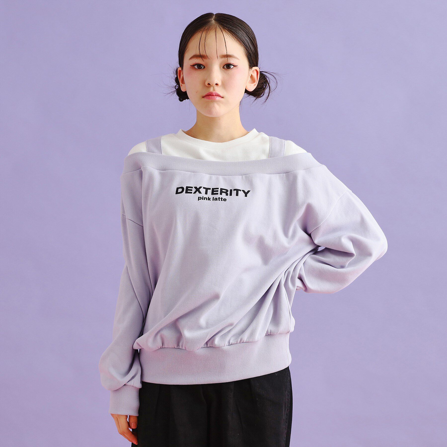 PINK-latte「ミニ裏毛レイヤードプルオーバー」|Tシャツ・カットソー|パープル(081)
