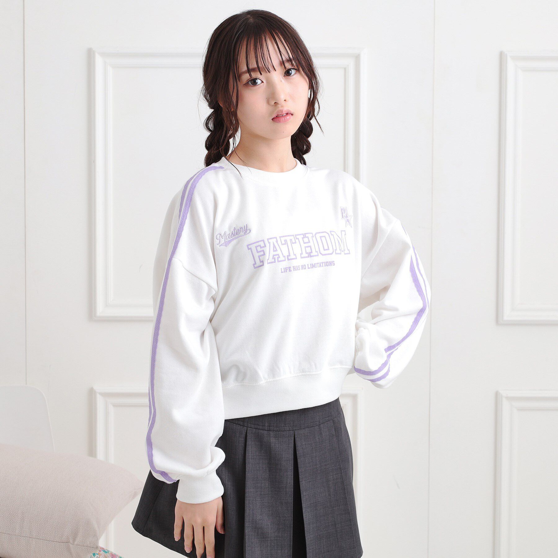 PINK-latte「ミニ裏レースライン短丈プルオーバー」|Tシャツ・カットソー|