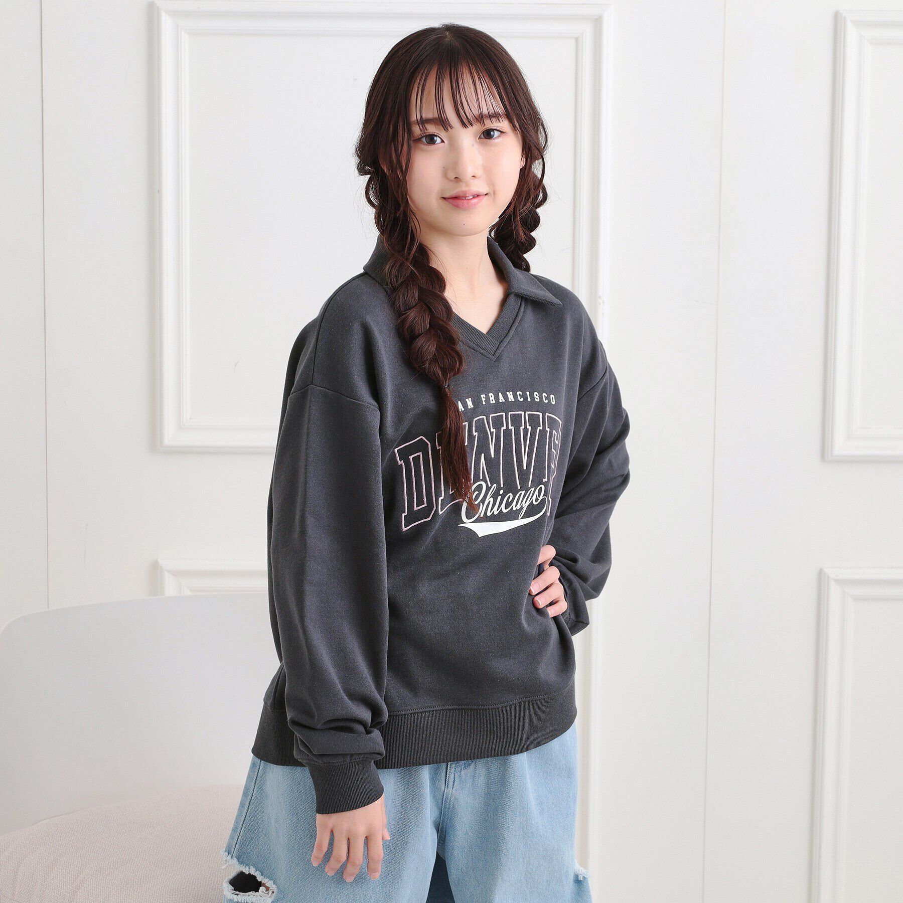 PINK-latte「ミニ裏毛エリ付きプルオーバー」|Tシャツ・カットソー|